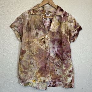 Studio West Top Women M Hand Dyed Gauze Floral Embroidered Western Boho Country